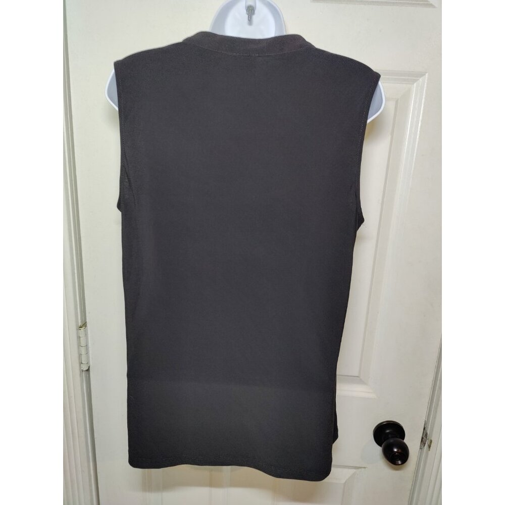 Anne Klein Black‎ Sleeveless Workwear Stretch Top W Mesh Panels Pleated M - Picture 3 of 7